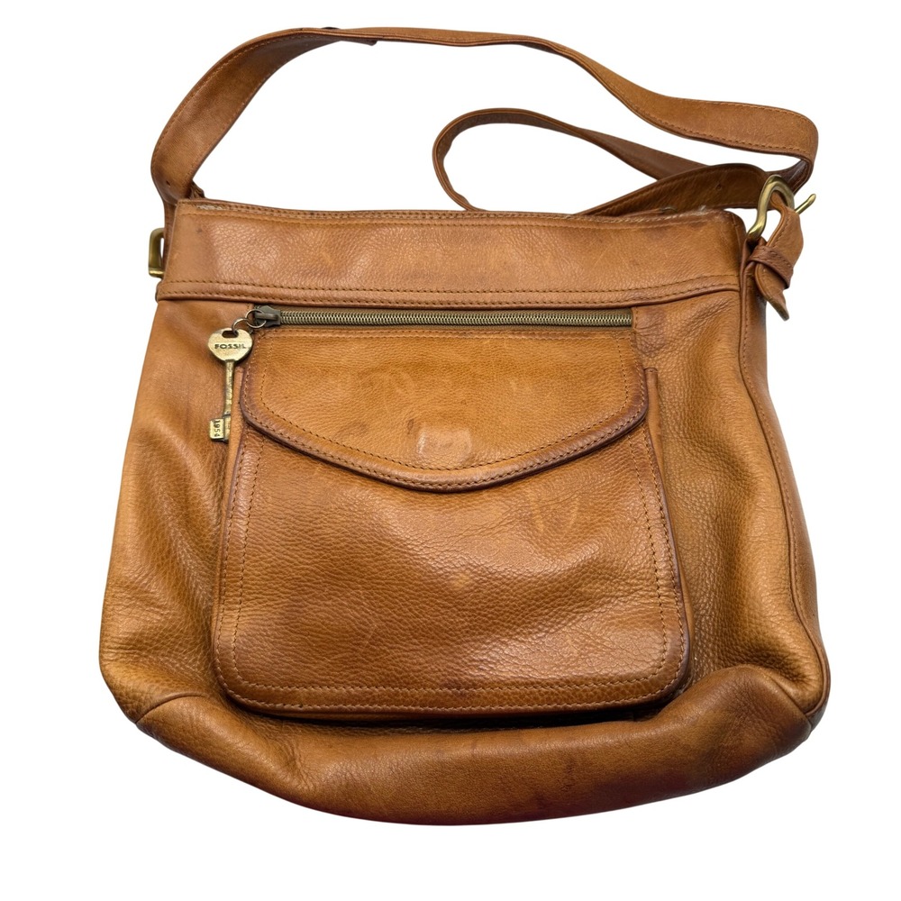 Fossil Crossbody Bag Womens Medium Brown Leather Vintage 75082 Key Charm